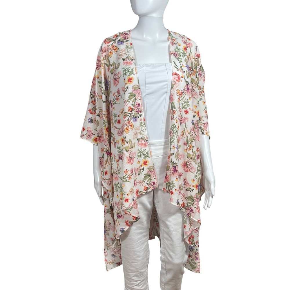 Time and Tru Women Floral Long Kimono OSFM Botanical Cottagecore Lightweight NWT
